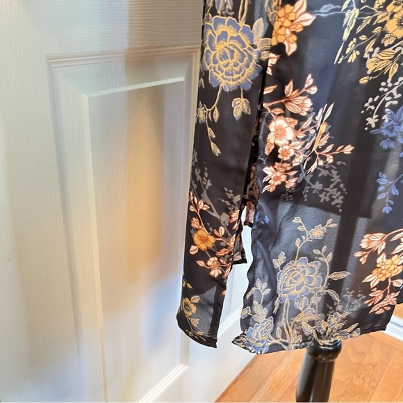 Tahari Women’s Blue/Yellow/Pink Floral Kimono Duster Top L/XL Swim Cover Up - Picture 7 of 11